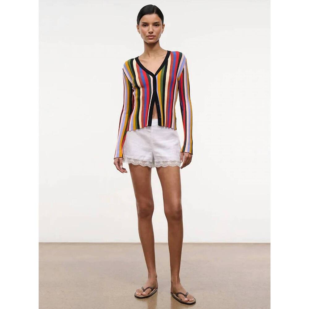 NEW STAUD ezra v neck knit cardigan in artist stripe